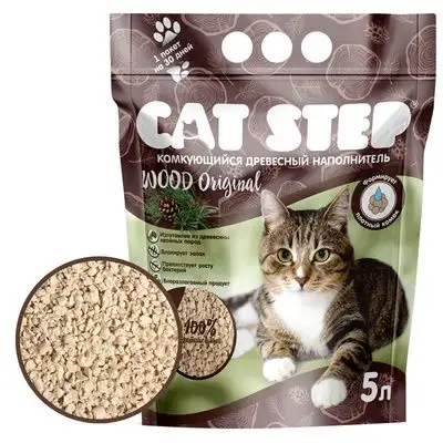 Купить cat step wood original наполнитель для кошек комкующийся растительный