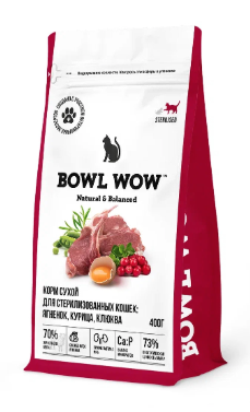 Купить bowl wow сухой корм для стерилизованных кошек с ягненком, курицей и клюквой