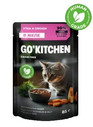 Купить go'kitchen grain free adult Беззерновой влажный корм для взрослых кошек: с уткой и овощами в желе, полнорационный (пауч)