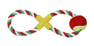 Купить №1 игрушка для собак Грейфер восьмерка с теннисным мячом, зелено-красно-белый