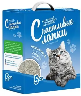 Чистые лапки комкующийся наполнитель для кошек "счастливые лапки", кипрская глина (коробка)