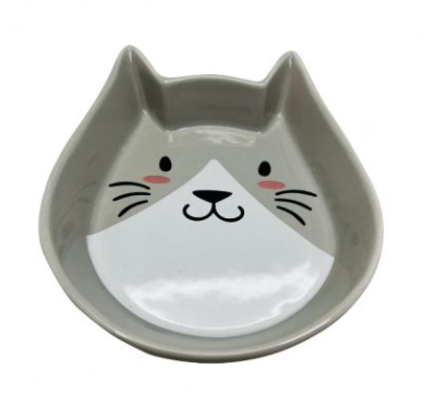 Купить №1 миска для кошек, керамическая, серая, Мордочка кошки