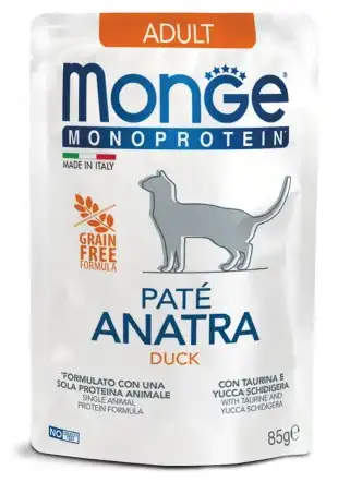 Купить monge cat monoprotein влажный корм для взрослых кошек с уткой (пауч)