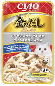 INABA Ciao Kinnodashi влажный корм для взрослых кошек Куриное филе/Говядина в желе (пауч)