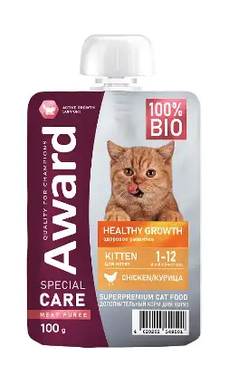 Купить award special care healthy growth влажный корм для котят от 1 месяца «пюре» из мяса курицы (пауч)