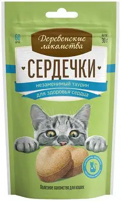 Купить Деревенские лакомства для кошек сердечки с незаменимым таурином для здоровья сердца