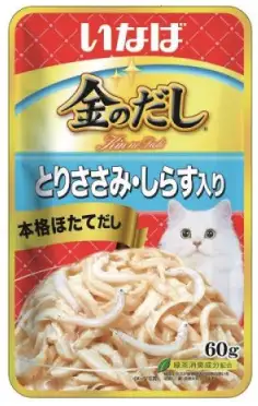 INABA Ciao Kinnodashi влажный корм для взрослых кошек Куриное филе/Мальки ширасу в желе (пауч)