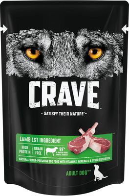 Купить crave полнорационный влажный корм для взрослых собак всех пород, с ягненком (пауч)