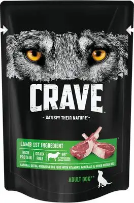 Купить crave полнорационный влажный корм для взрослых собак всех пород, с ягненком (пауч)