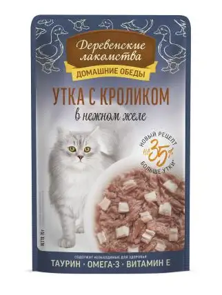Купить Деревенские лакомства Домашние обеды утка с кроликом в нежном желе пауч для кошек
