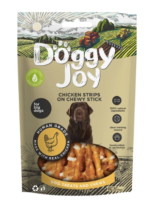 Купить doggy joy лакомство для собак крупных пород, куриные полоски на жевательной палочке