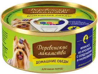 Купить Деревенские лакомства консервы для мини-пород, фрикасе из кролика с сердечками и морковкой
