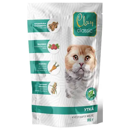 Купить clan classic влажный корм для кошек кусочки в соусе утка с брусникой и морковью (пауч)