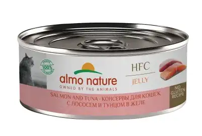 Купить almo nature hfc jelly salmon and tuna влажный корм для взрослых кошек и котят с 3-х месяцев с лососем и тунцом в желе, в консервах