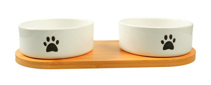 Купить mr.kranch миски керамические двойные на бамбуковой подставке для собак и кошек, белые
