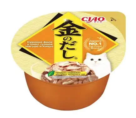 Купить inaba ciao kinnodashi cup влажный корм для взрослых кошек Куриное филе/Тунец Магуро/Тунец Кацуо (ламистер)