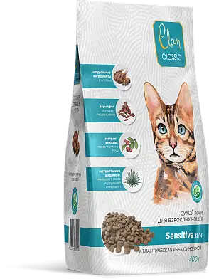 АКЦИЯ 1,25кг + 250г Clan Classic Sensitive-33/14 сухой корм для кошек с чувствительным пищеварением, атлантическая рыба/индейка