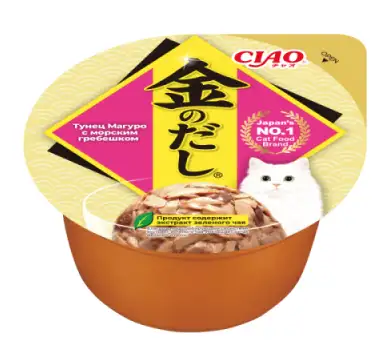 Inaba CIAO Kinnodashi cup влажный корм для взрослых кошек Тунец Магуро с морским гребешком (ламистер)