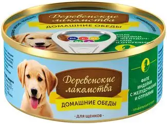 Купить Деревенские лакомства консервы для щенков, филе индейки с желудочками и отрубями