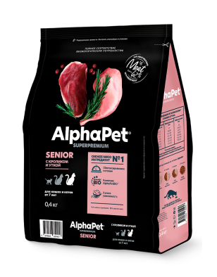 Купить alphapet superpremium Сухой корм для пожилых кошек от 7 лет с кроликом и уткой