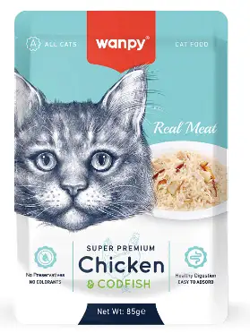 Wanpy Cat влажный корм для кошек из курицы и трески (пауч)