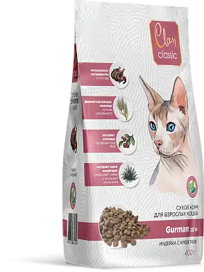АКЦИЯ 1,25кг + 250г Clan Classic Gurman-33/14 сухой корм для привередливых кошек, индейка/креветки