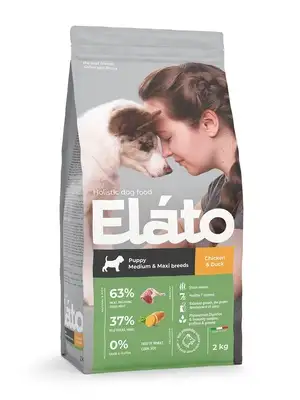 Купить elato сухой корм для щенков средних и крупных пород с курицей и уткой