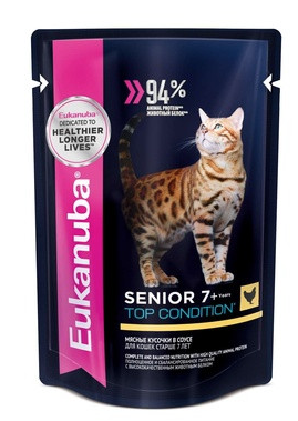 Eukanuba паучи влажный корм для кошек старше 7 лет с курицей в соусе