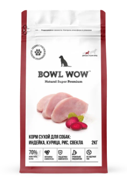 Купить bowl wow сухой корм для собак средних пород с индейкой, курицей и свеклой