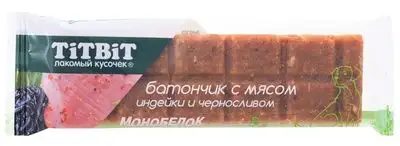Купить titbit лакомство для собак батончик с мясом индейки и черносливом