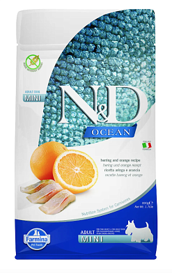 Farmina N&D Ocean Dog Herring And Orange Adult Mini сухой беззерновой корм для взрослых собак мелких пород с сельдью и апельсином