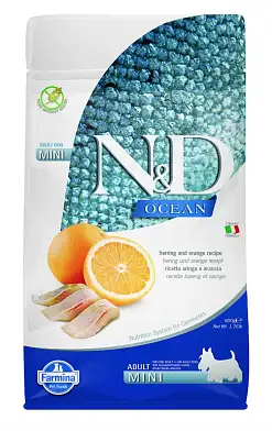Farmina N&D Ocean Dog Herring And Orange Adult Mini сухой беззерновой корм для взрослых собак мелких пород с сельдью и апельсином