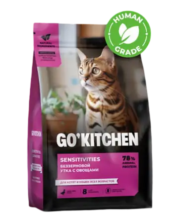 Купить go'kitchen Сухой Беззерновой корм для котят и кошек всех возрастов с уткой для чувствительного пищеварения, sensitivities duck