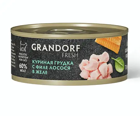 Купить grandorf fresh Консервы для кошек Куриная грудка с филе лосося в желе