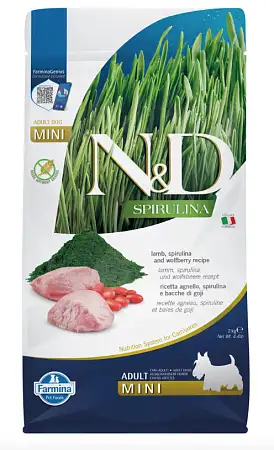 Купить farmina n&d dog spirulina lamb & wolfberry adult mini сухой корм для взрослых собак мелких пород, с ягненком и ягодами годжи