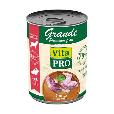 VITA PRO GRANDE консервы для собак утка с кроликом кусочки в соусе