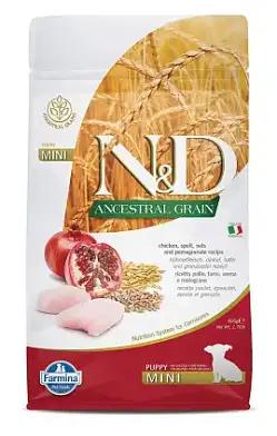 Farmina N&D Ancestral Grain Dog Chicken & Pomegranate Puppy Mini сухой низкозерновой корм для щенков мелких пород с курицей и гранатом