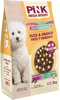 Pink MEGA BOOST "Hypoallergenic" сухой корм для собак всех возрастов, гипоаллергенный, Утка с апельсином, 2 гранулы