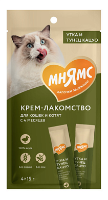 Мнямс крем-лакомство для кошек с уткой и тунцом Кацуо