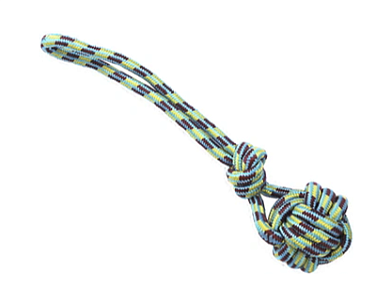 №1 игрушка для собак Грейфер веревка с плетеным мячом и и ручкой, голубо-зелено-бордовый