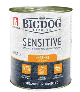 Зоогурман консервы для собак "Big dog Premium Sensitive" с чувствительным пищеварением с индейкой и овощами
