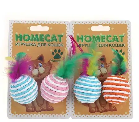 Купить homecat игрушка для кошек мячи полосатые с пером гремящие
