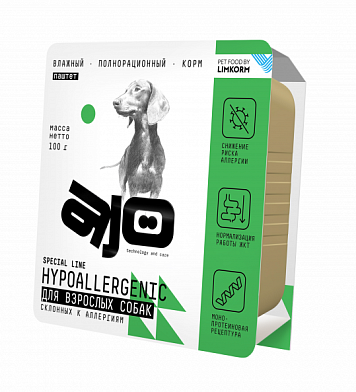 AJO Dog Hypoallergenic влажный корм для взрослых собак всех пород склонных к аллергиям (ламистер)