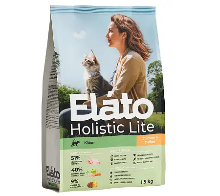 Купить elato holistic lite сухой корм для котят, беременных и кормящих кошек с курицей и индейкой