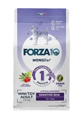 Forza10 MonoDiet Sensitive Skin Mini&Toy Adult сухой беззерновой, гипоаллергенный корм для взрослых собак мелких пород с чувствительной кожей и шерстью, с рыбой