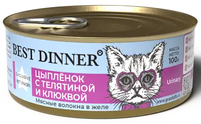 Best Dinner Exclusive Vet Profi Urinary консервы для кастрированных кошек профилактика МКБ с цыпленком, телятиной и клюквой