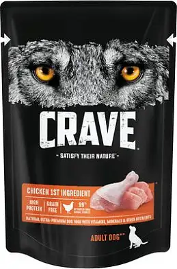 Crave полнорационный влажный корм для взрослых собак всех пород, с курицей (пауч)