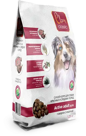 Купить clan classic active-25/16 сухой корм для активных собак крупных и средних пород с говядиной и индейкой