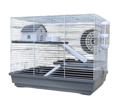 №1 клетка для хомяков 3-этажная, прямоугольная, укомплектованная, серая