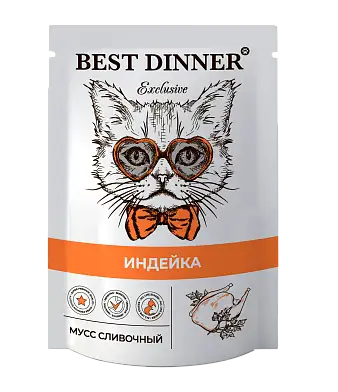 Best Dinner Exclusive влажный корм для кошек и котят. Мусс сливочный с индейкой (пауч)